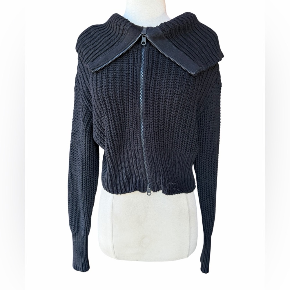 Aerie 100%‎ Cotton Oversized Sailor Collar Loose Relaxed Fit Crop Zip Cardigan